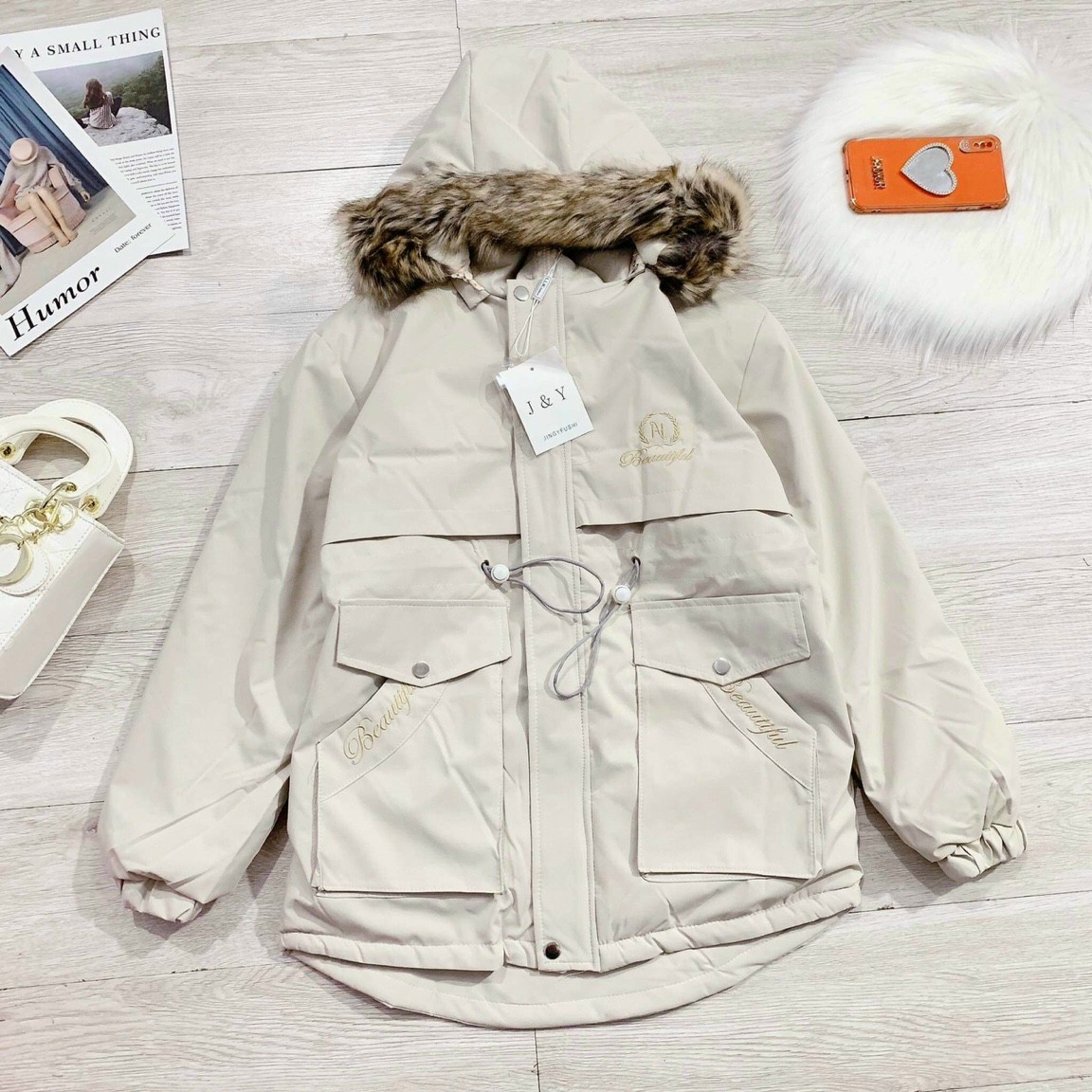 Áo phao nữ hàn quốc dáng dài , áo khoác parka nữ lót lông có dây rút eo 3 màu