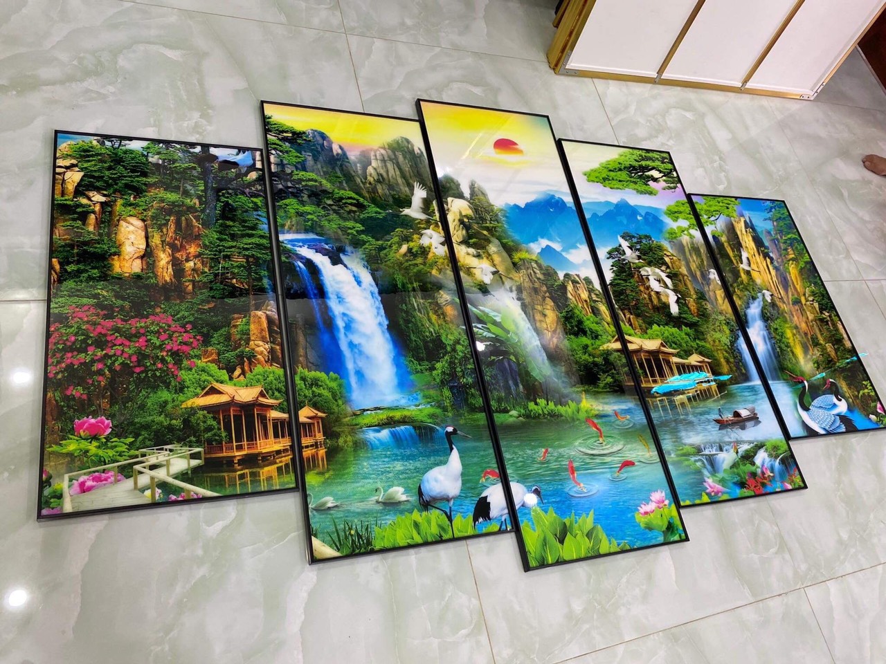 Bộ Tranh Treo Tường Tráng Gương 5 tấm Ghép Khổ Lớn Treo Phòng Khách Phòng ngủ Phòng Ăn Phòng Làm việc. Tặng kèm Đinh Treo Không Cần Khoan Tường h2