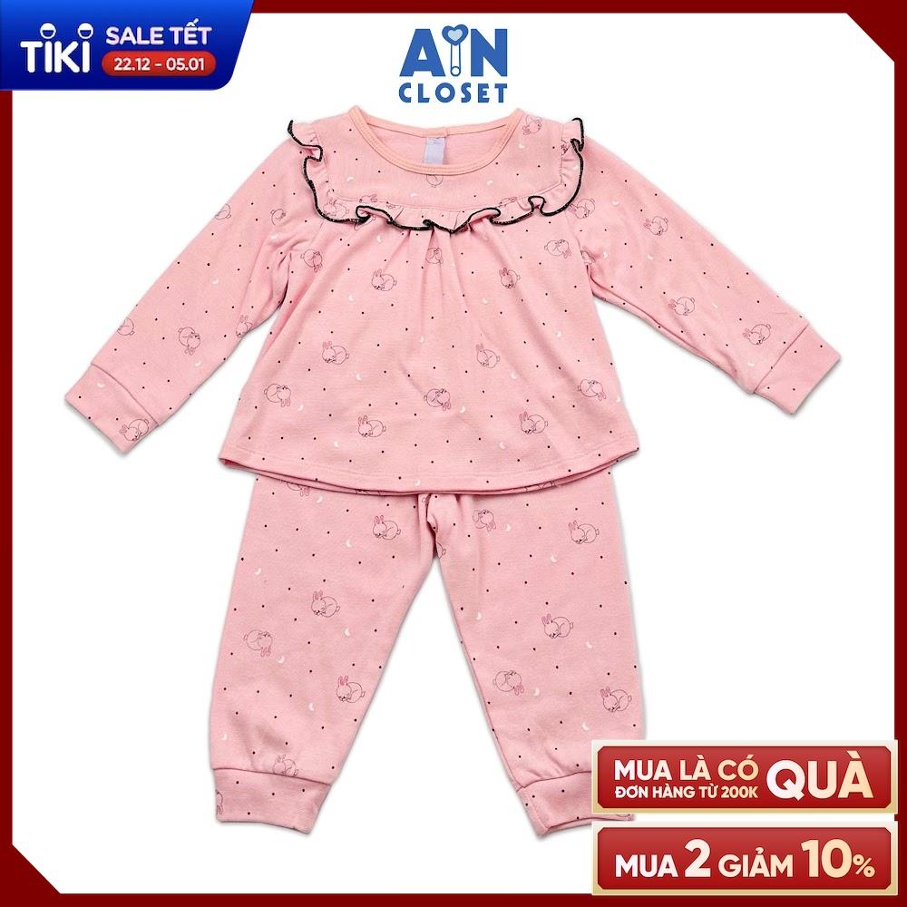 Bộ quần áo dài bé gái họa tiết Thỏ Nằm Ngủ hồng thun cotton - AICDBGODDESU - AIN Closet