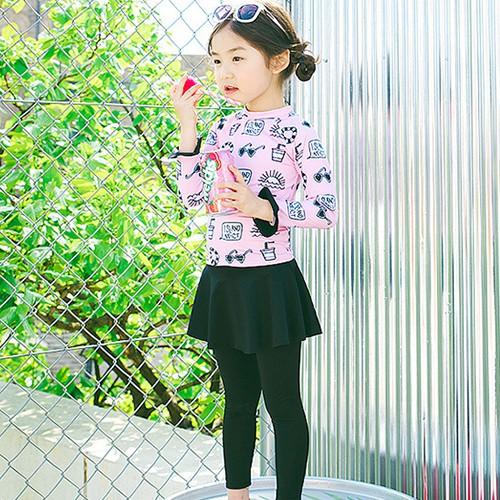 Đồ Bơi Trẻ Em Dạng Váy SPORTY SW8702 Dài Tay Kèm Quần Dài và Chân Váy Đen SPORTY SW8702