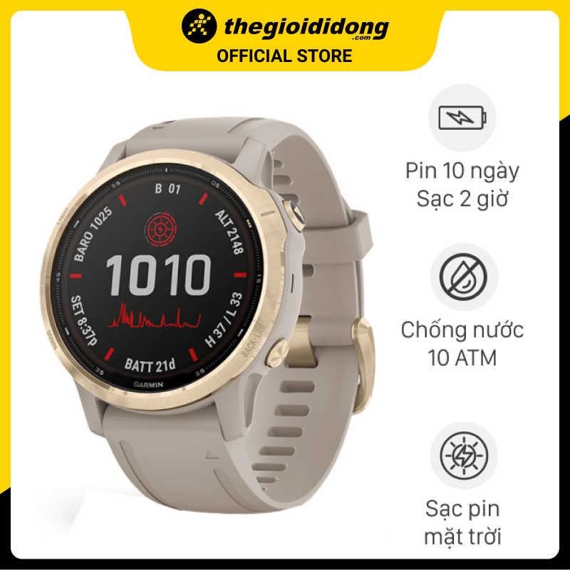 Đồng hồ thông minh Garmin Fenix 6S Pro Solar dây silicone - Hàng chính hãng