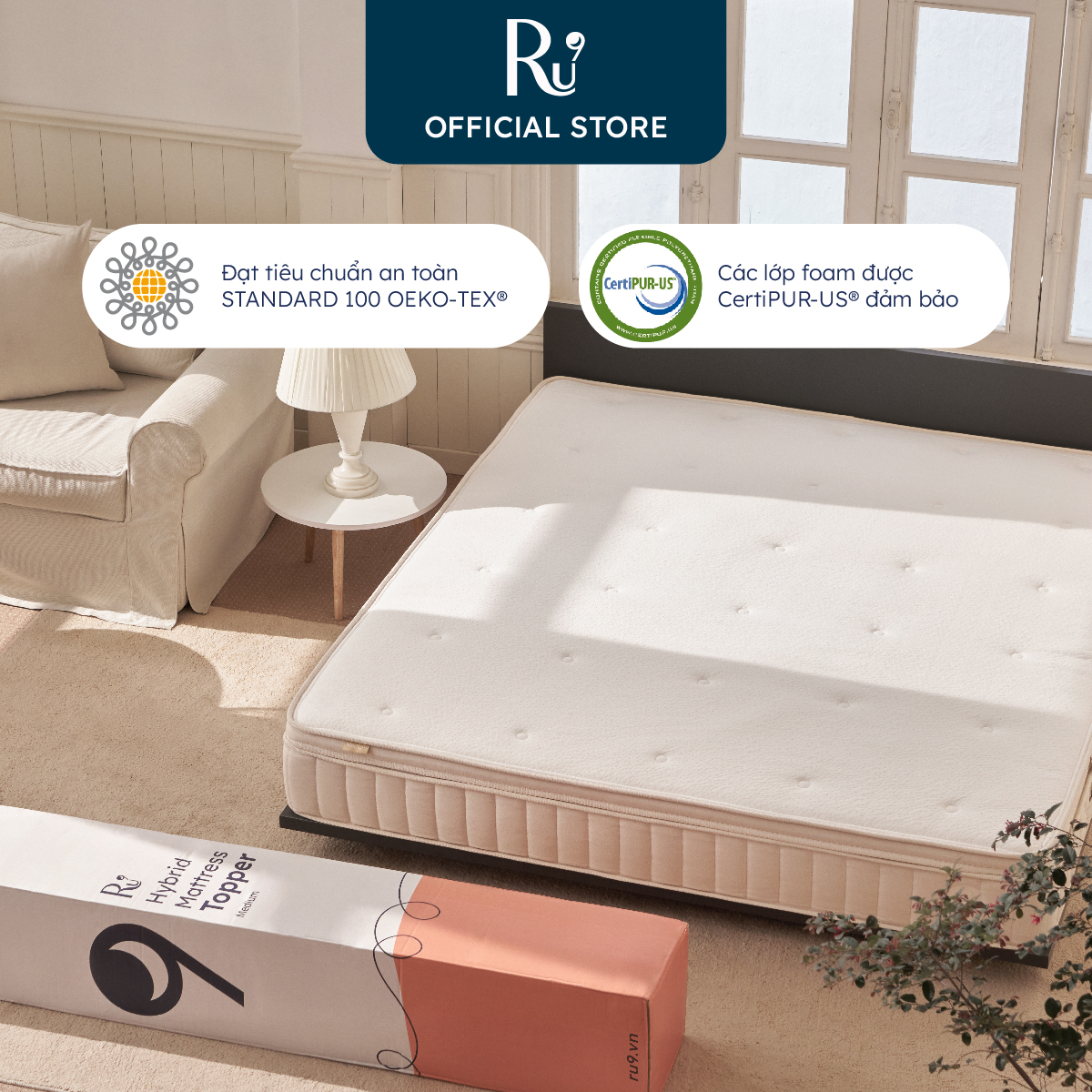 Nệm Hybrid Ru9 25cm, Công Nghệ Mới Kết Hợp Hai Túi Lò Xo Và Foam, Tùy Chọn Độ Êm, Nâng Đỡ Và Đàn Hồi, 3 Kích Thước