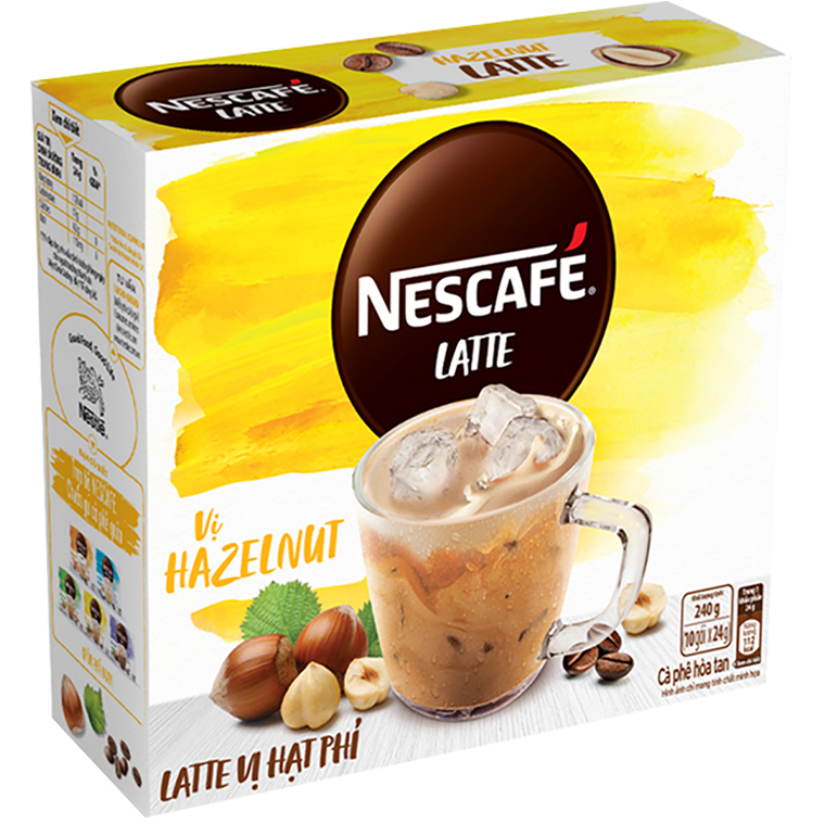 Combo 4 hộp cà phê hòa tan Nescafé Latte sữa hạt vị hạt phỉ (Hộp 10 gói x 24g) - [Tặng bộ 3 thố thuỷ tinh Nescafé]