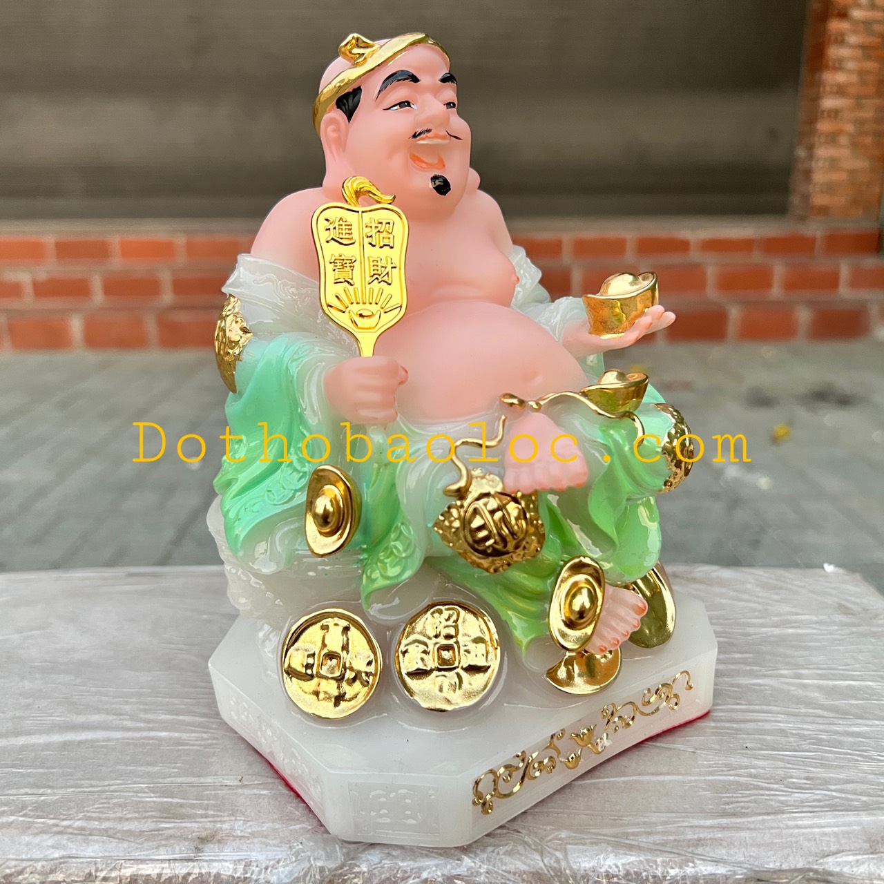Tượng Thần tài Thổ Địa đế đá nhập khẩu cao cấp cao 18cm – Xanh ngọc