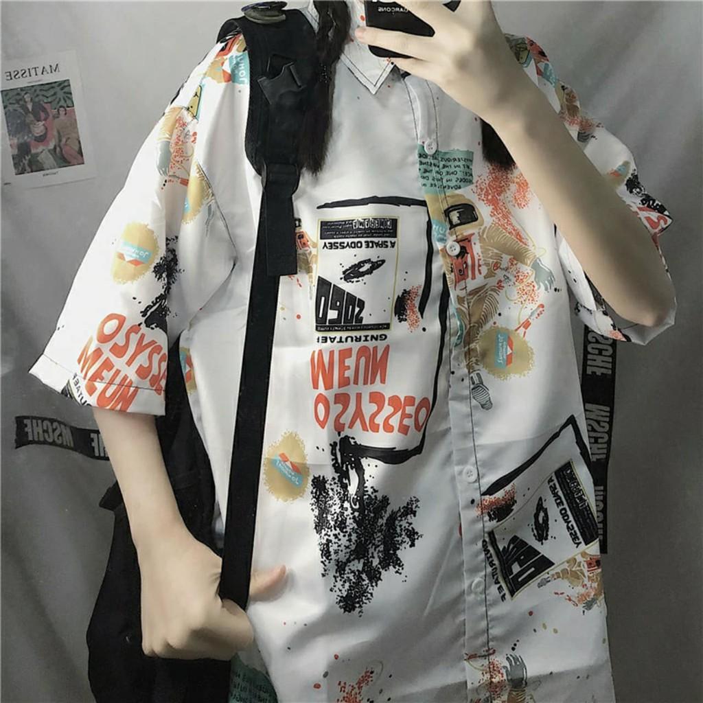 Áo sơ mi tay lỡ form rộng in hình NUEM cực hot