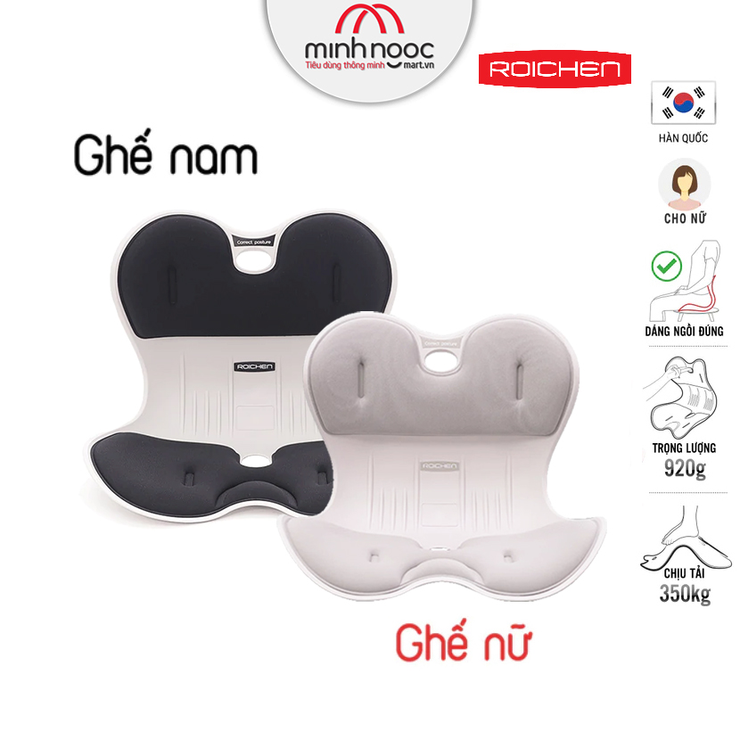 Ghế Roichen – Chính hãng Ghế chỉnh dáng ngồi đúng Roichen – Hàn Quốc Made in Korea. Dùng cho Nam, Nữ, Trẻ em. – Bộ 2, Nam Đen &amp Nữ Xám