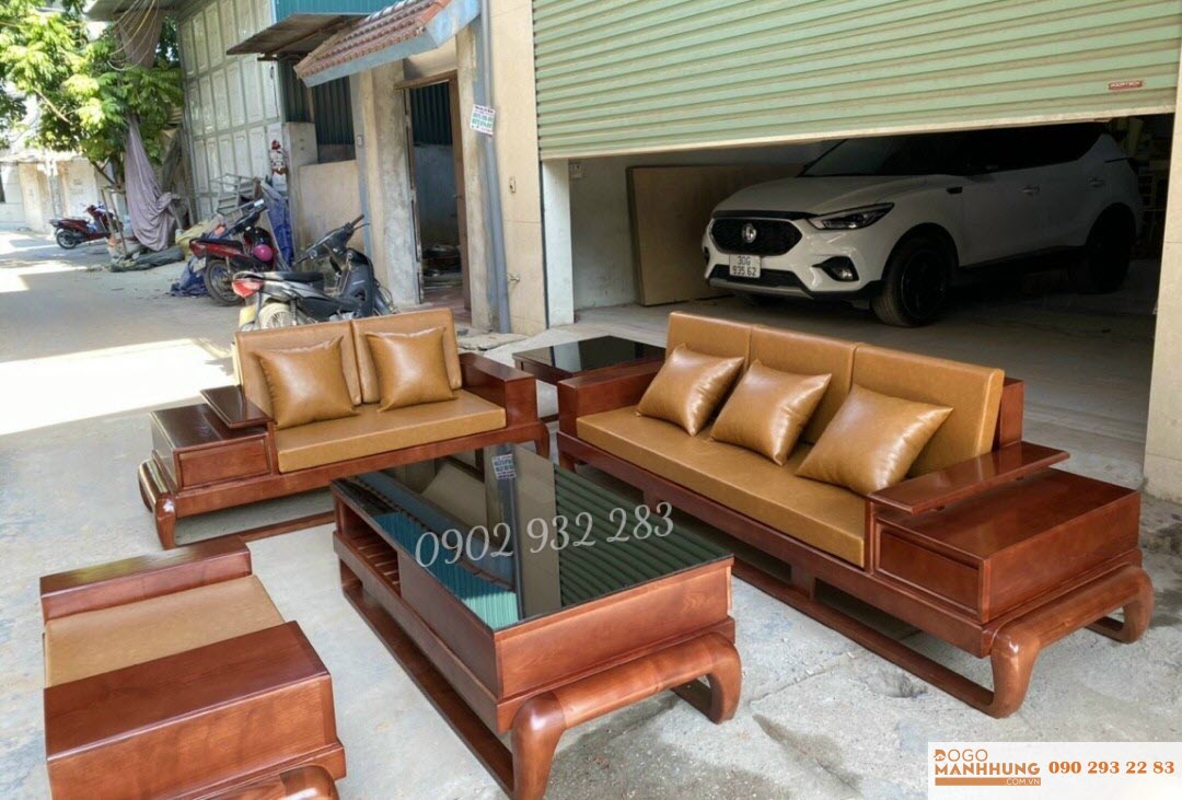 Bộ bàn ghế sofa phòng khách góc gỗ sồi chân đùi gà , mẫu mới 2022 - Đồ Gỗ Mạnh Hùng