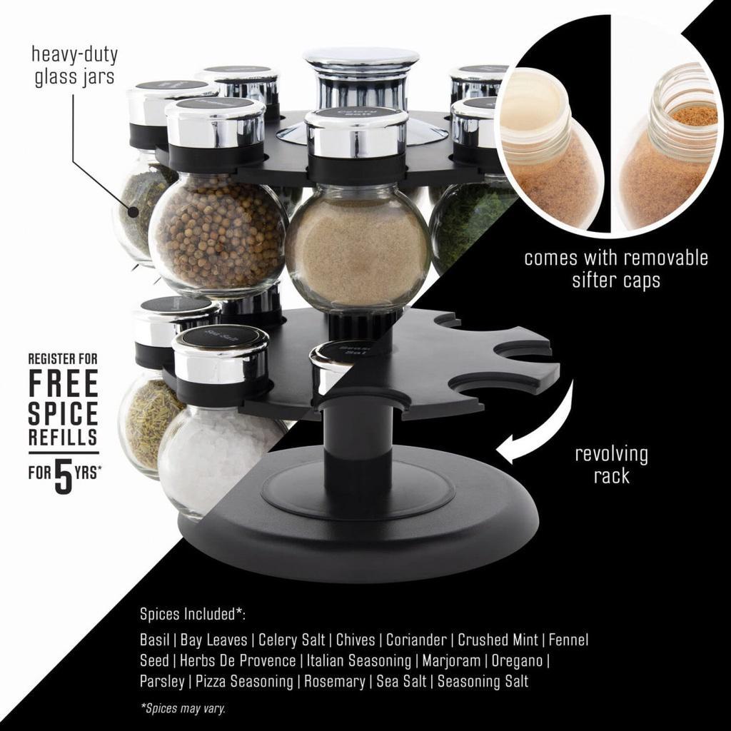 Bộ Lọ Đựng Gia Vị Kamenstein Ellington Revolving, 16 Lọ, Giá Treo Xoay, Lọ Thủy Tinh, Nắp Thép Không Gỉ, Nhập Đức