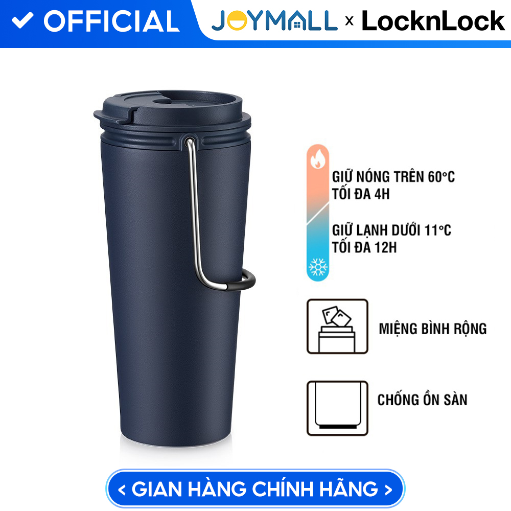 Bình giữ nhiệt Lock&amp;Lock Bucket Tumbler Nắp bật không ống hút - Màu xanh navy LHC4269NVY 540ml - Hàng chính hãng thép không gỉ quai xách tiện lợi - JoyMall