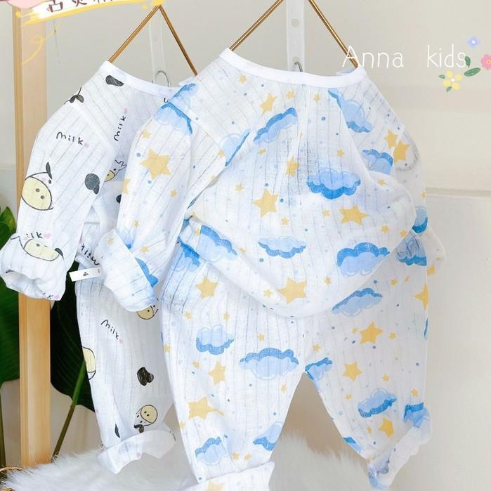 Bộ dài tay cotton giấy cài vai cho bé sơ sinh hàng đẹp - BO6