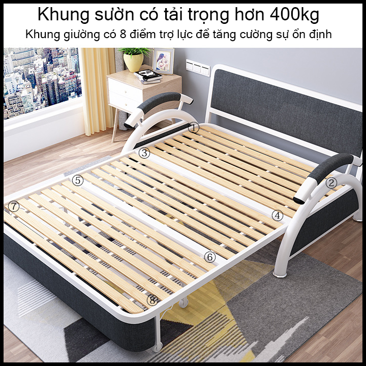 Giường Sofa Gấp Gọn Đa Năng, Giường Ngủ Thông Minh, Ghế Sofa Giường. Giường Ngủ Sofa KT 1m28 x 1m90. Tặng Kèm 2 Gối