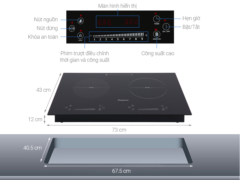 Bếp từ đôi lắp âm Kangaroo KG855i - Hàng chính hãng