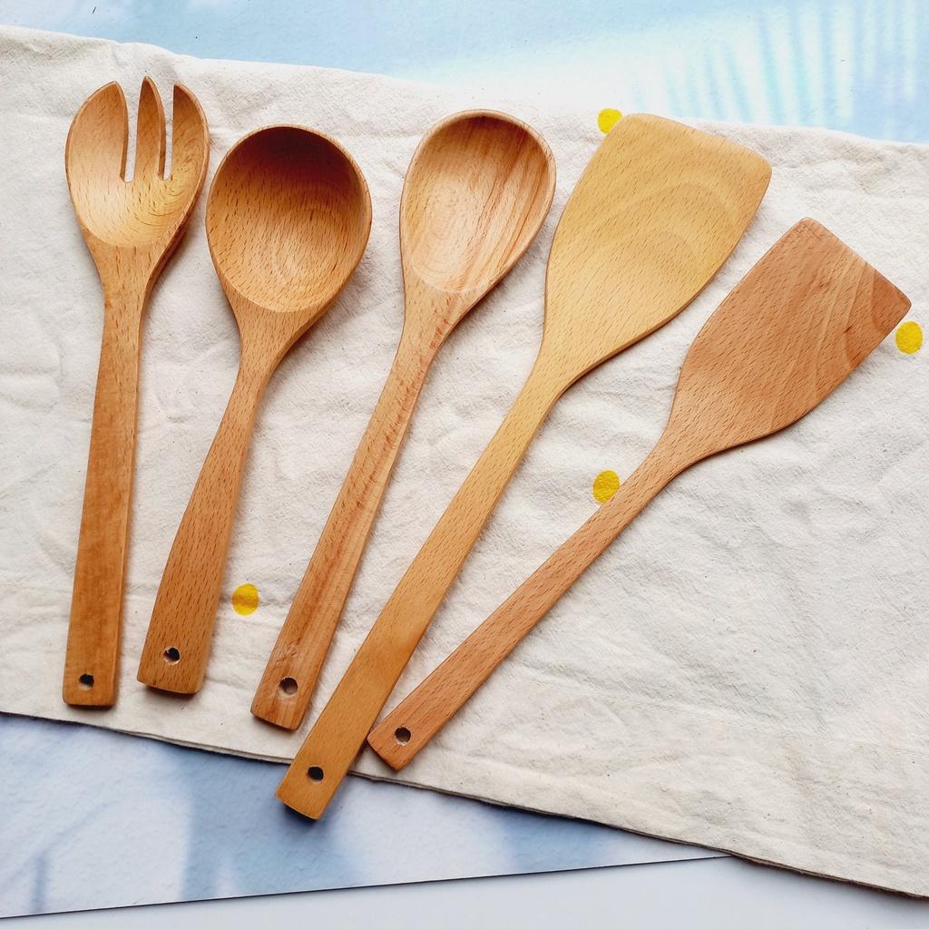 Muôi Sạn Xào Gỗ Beech Tự Nhiên Cao Cấp, Muôi Sạn Gỗ Decor Chụp Ảnh Trang Trí Của Craft Closet