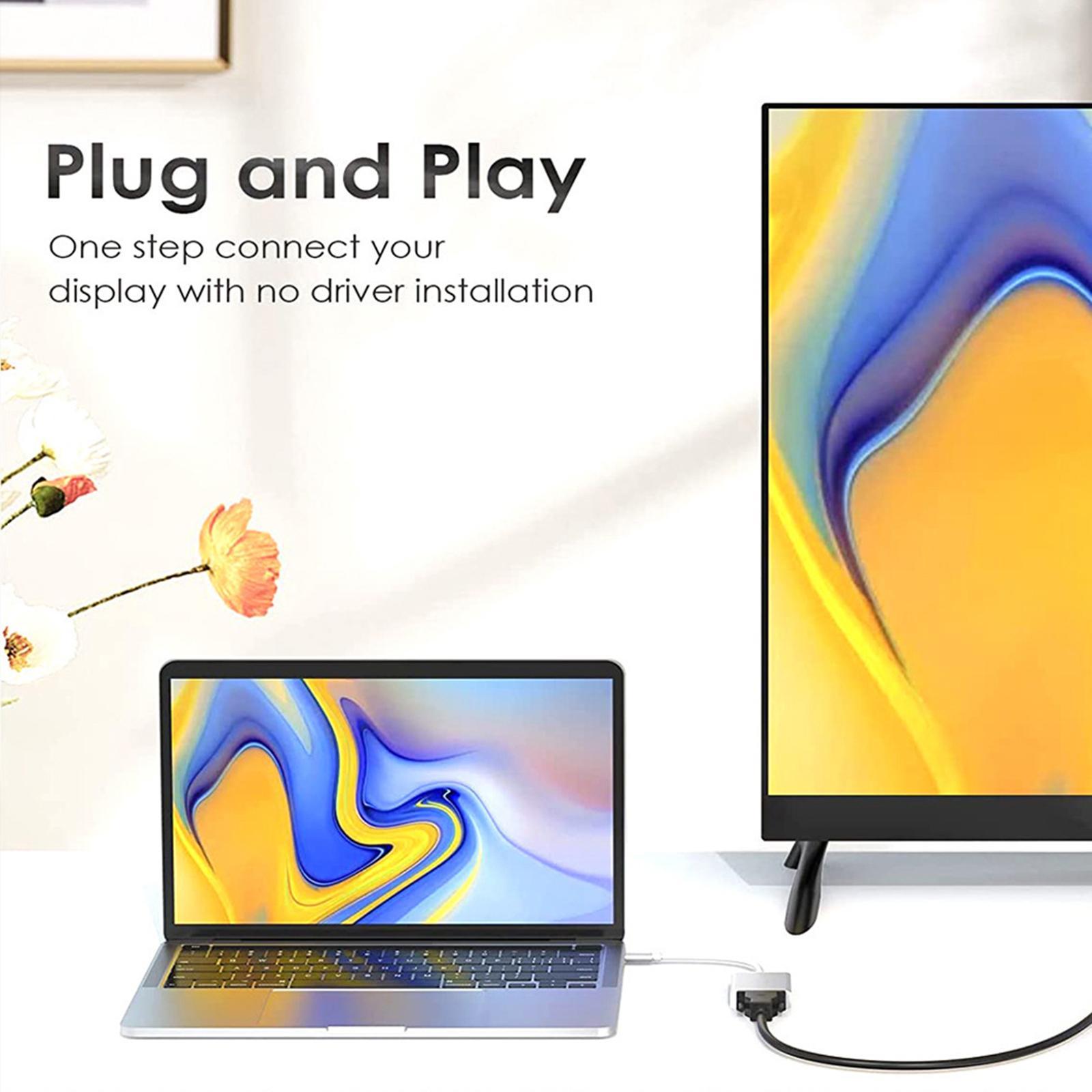 USB C to VGA Adapter Cable 10Gbps 1080P Converter for  Monitors