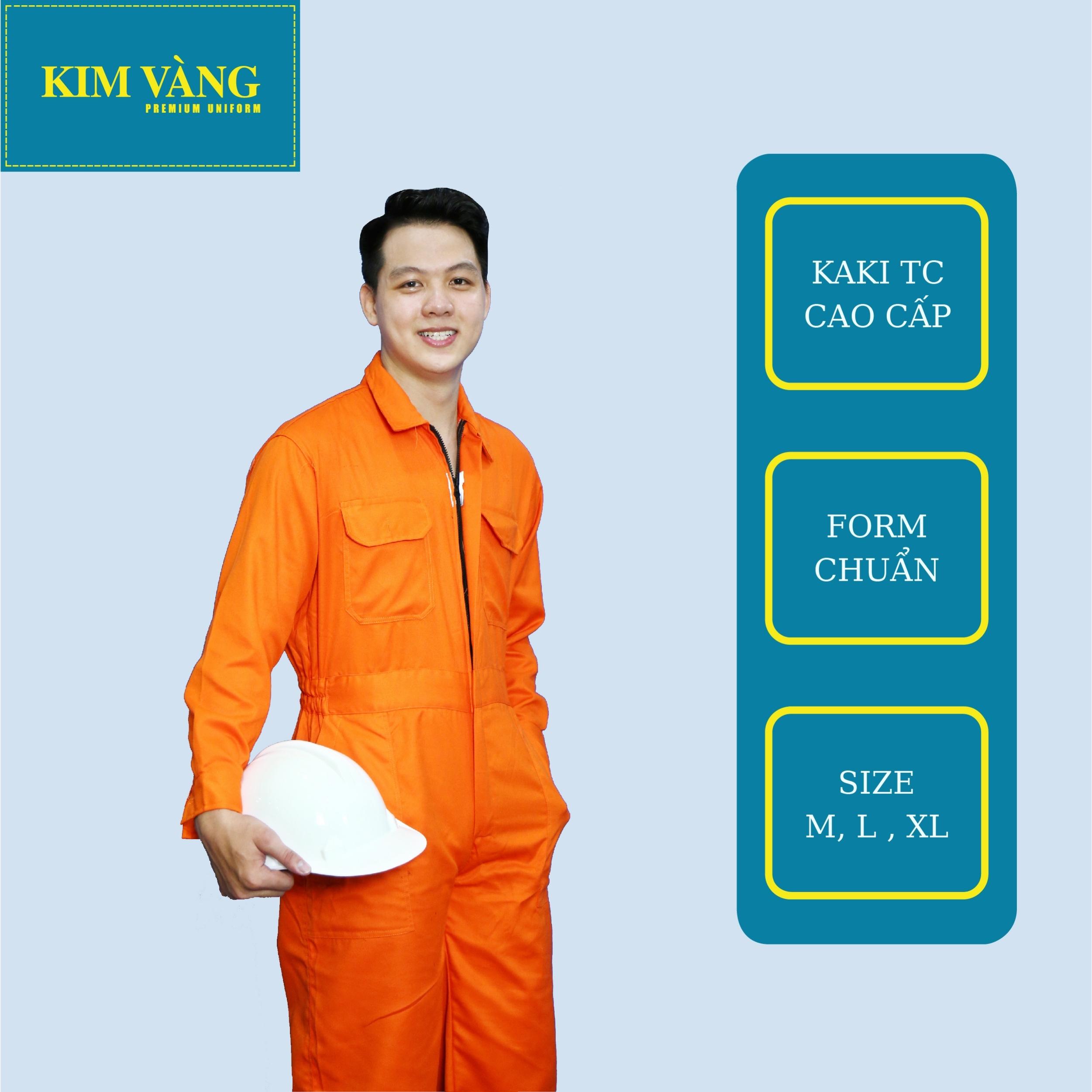 Bộ áo liền quần công nhân dầu khí đồng phục bảo hộ lao động chất liệu Kaki TC cao cấp - Màu cam