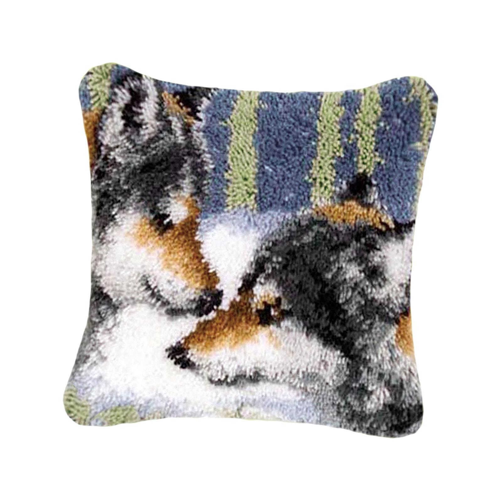 DIY Latch Hook Kit Throw Pillow for Embroidery Carpet Wolf
