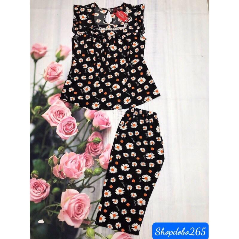 Đồ bộ nữ,đồ ngủ mặc nhà lửng vải lụa hoạ tiết hoa cúc siêu cute.