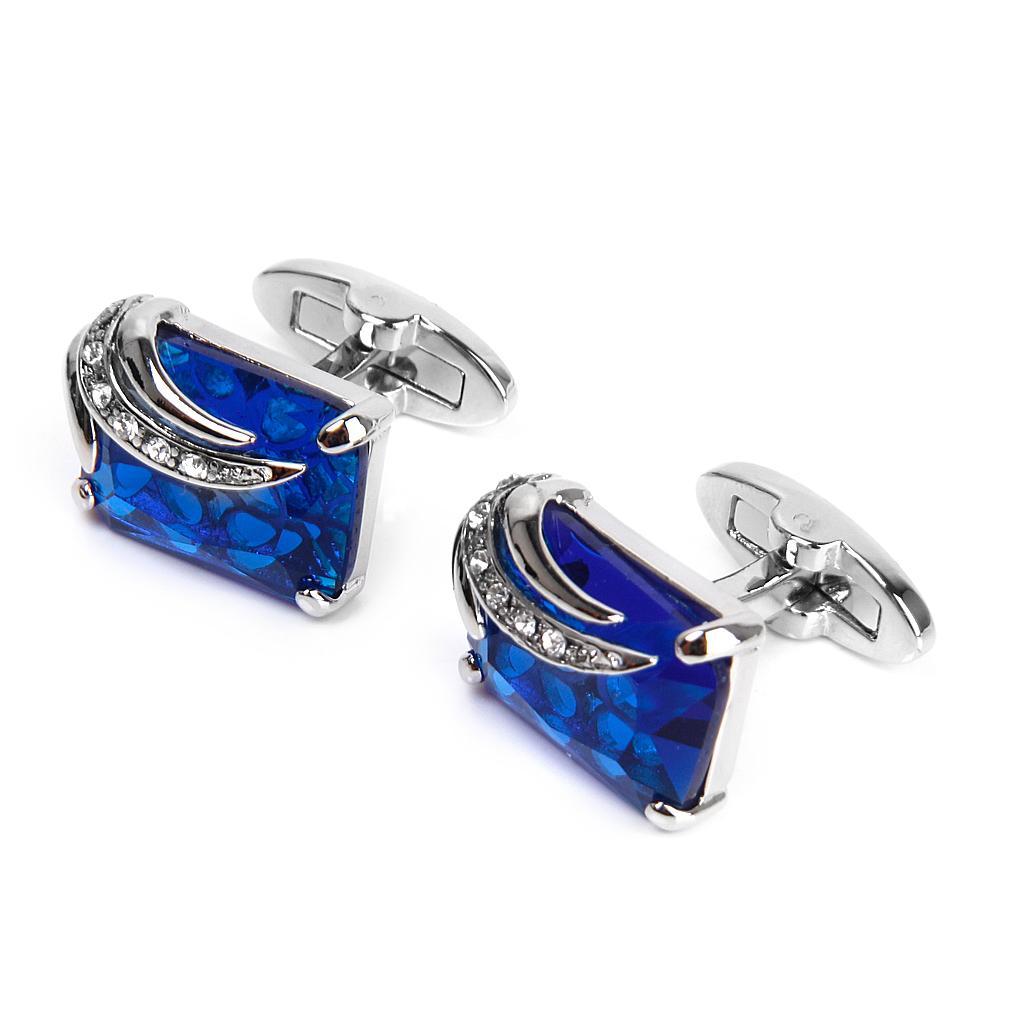 Men's Rectangle Blue Crystal Cufflinks Shirt Cuff Links Wedding Party Gift