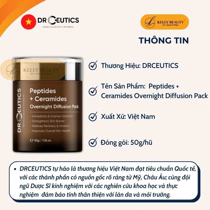 Kem Đêm Phục Hồi Da DrCeutics Deptides + Ceramides Overnight Diffusion Pack - Dưỡng Ẩm, Tăng Đề Kháng Da - Kelly Beauty