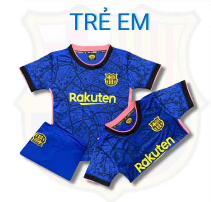 Quần Áo Bóng Đá TRẺ EM BARCELONA Thun Lạnh - Mẫu Mới 22 - 23 Màu xanh