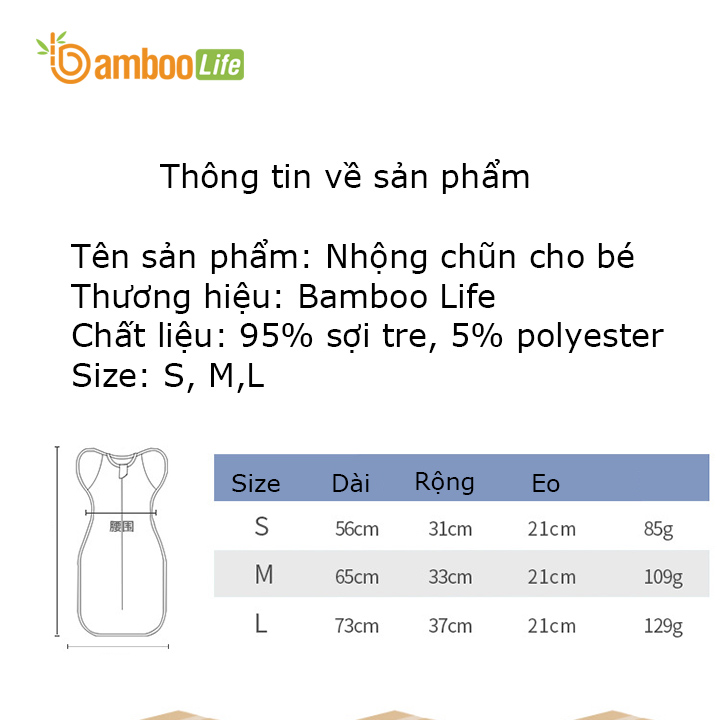 Nhộng chũn Quấn chũn sợi tre Bamboo Life BL069 hàng chính hãng cho bé Túi ngủ cho bé giúp bé ngủ sâu chống giật mình