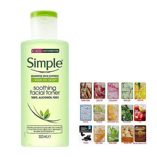 Nước Hoa Hồng Không Cồn Dành Cho Da Nhạy Cảm Simple Kind To Skin Soothing Facial Toner 200ml [ Được Mask 3W Clinic ]