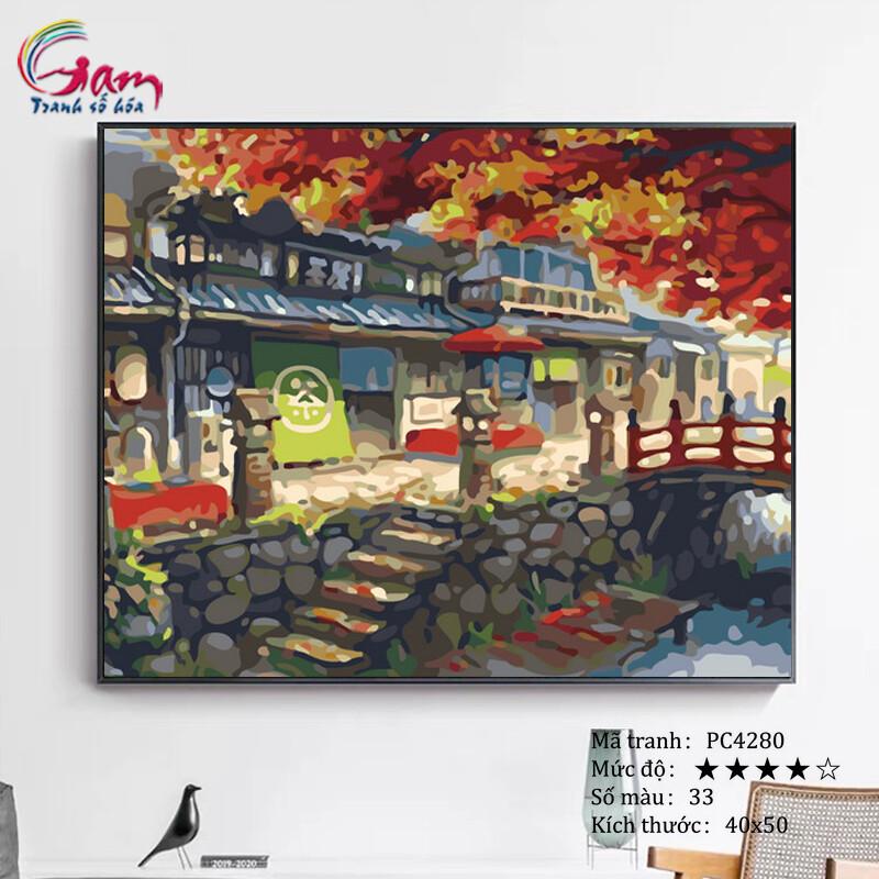 Tranh trang trí tự tô màu theo số phong cảnh tiệm trà Nhật Bản PC4280