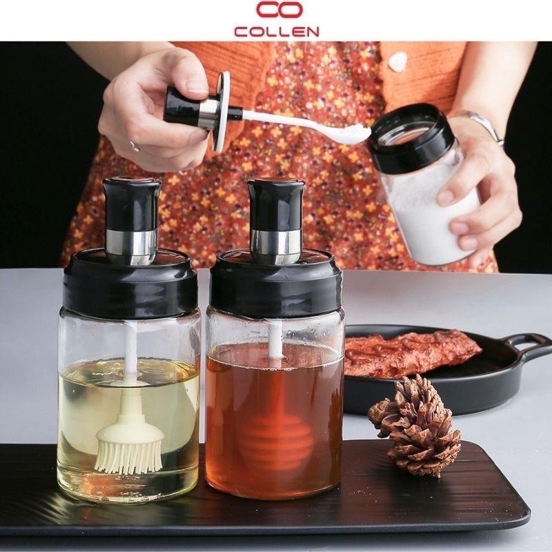 Sét 3 hũ thủy tinh đựng gia vị,nước mắm,giấm,kèm thìa