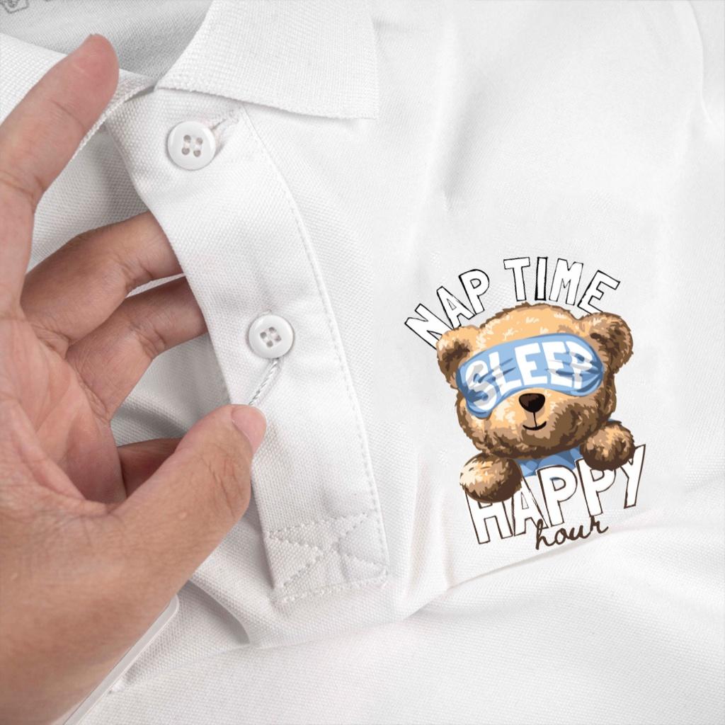 Áo polo nam , cổ dệt bo len , hình in sắc nét ,áo thun nam có cổ tay ngắn thanh lịch POLO-Teddy Sleep - Soha Clothing