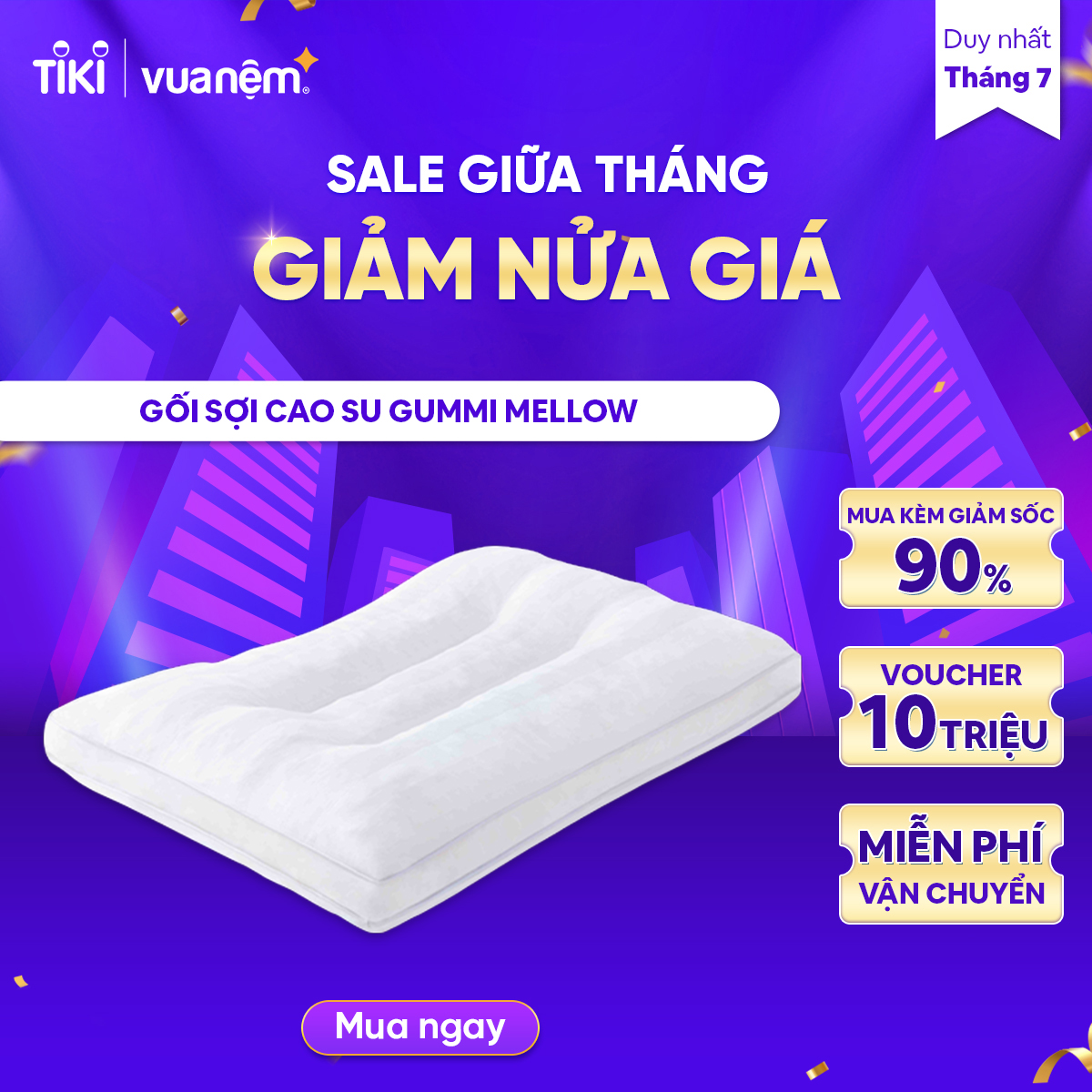 Gối sợi cao su Gummi Mellow 40x60x10 thoáng mát, đàn hồi cao