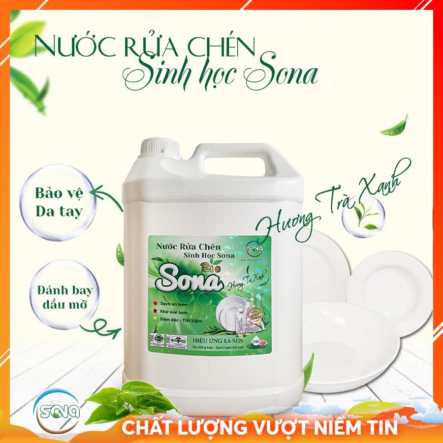 Nước rửa chén sinh học SONA 5kg sạch bong sáng bóng 100% thiên nhiên can to tiết kiệm