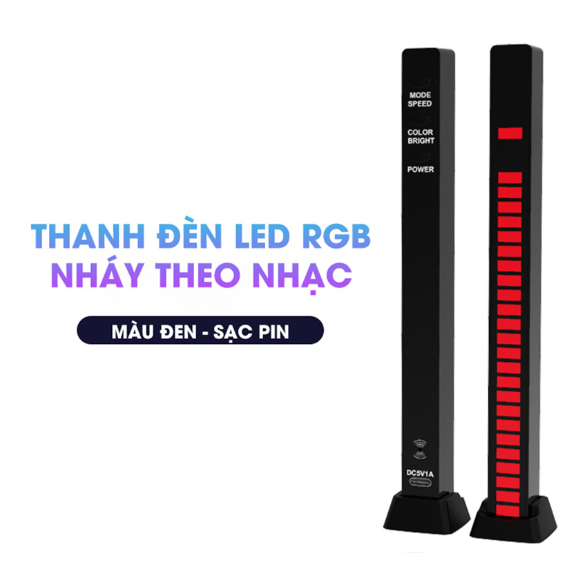 Thanh đèn LED RGB nháy theo nhạc cảm ứng âm thanh 32 hạt LED 16 triệu màu không app dùng trang trí máy tính, decor phòng, gắn trong ô tô