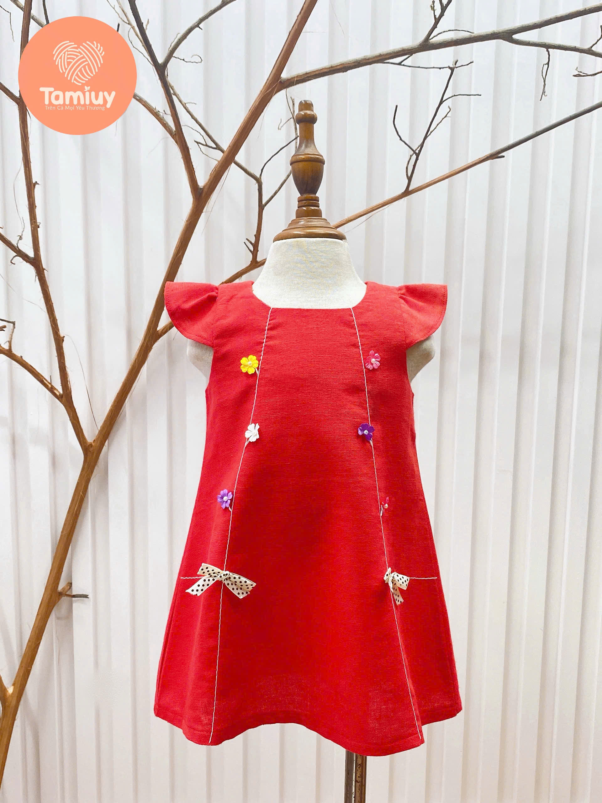 Đầm Linen Tamiuy Cao Cấp Chạy Chỉ Nổi Dành Cho Bé Gái Từ 1- 6 Tuổi