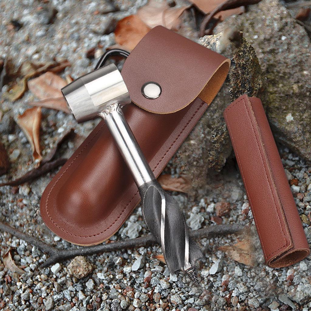 2 Piece Wood Auger Drill Bit Hand Auger Wrench with Carabiner for Bushcraft Backpack, Camping, Wood Peg, Woodworking, Emergency Tool