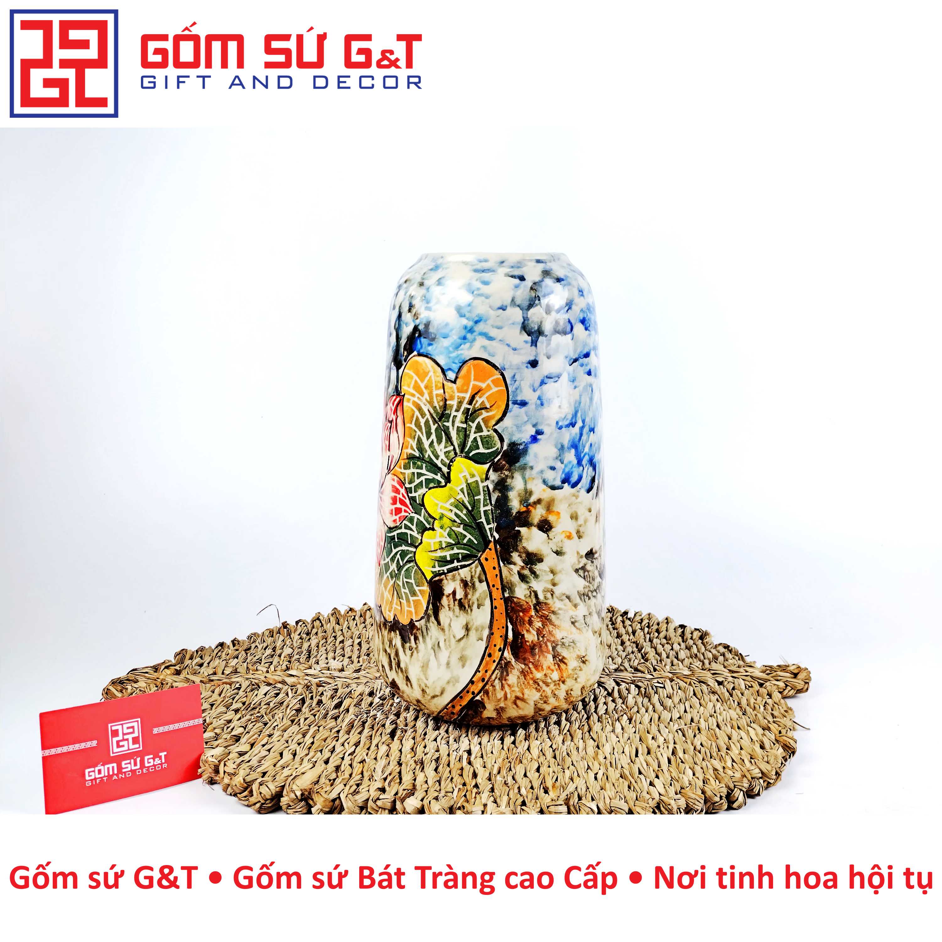 Lọ hoa dáng đu đủ sen đỏ Gốm Sứ G&amp;T