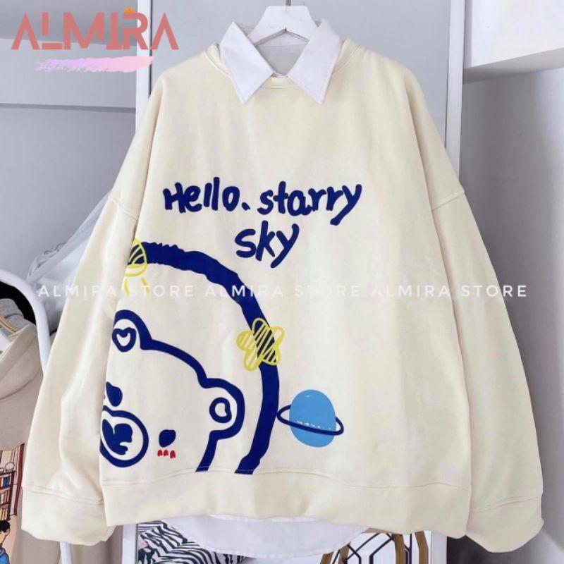 Áo Nỉ Sweater Gấu Hello Form Rộng Tay Bồng Unisex ( video + ảnh thật), Áo sweater  nỉ bông tay dài Gấu Dead Bear Titan form rộng Unisex nam nữ form rộng