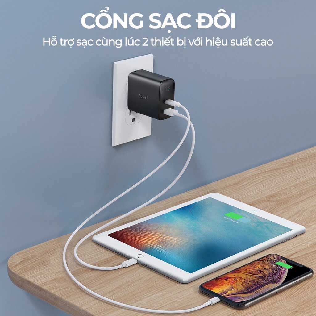 Cốc sạc Aukey 1USB 1Type-C PD 32W Wall Charger PA-D1 - Hàng chính hãng