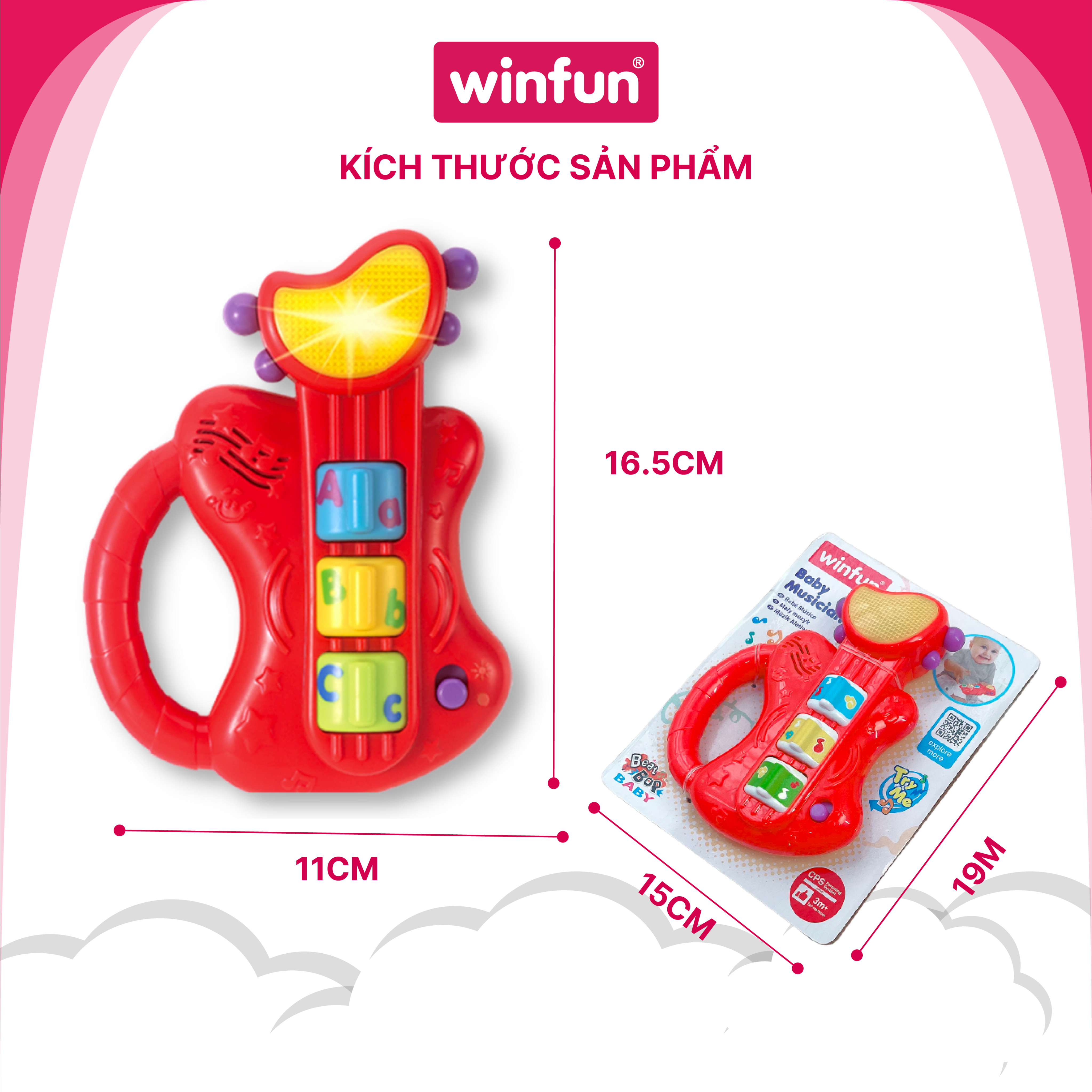 Đồ chơi âm nhạc WINFUN 0641 đàn guitar ghi ta cầm tay mini có đèn nhạc cho bé   - cho bé từ 6 tới 24 tháng