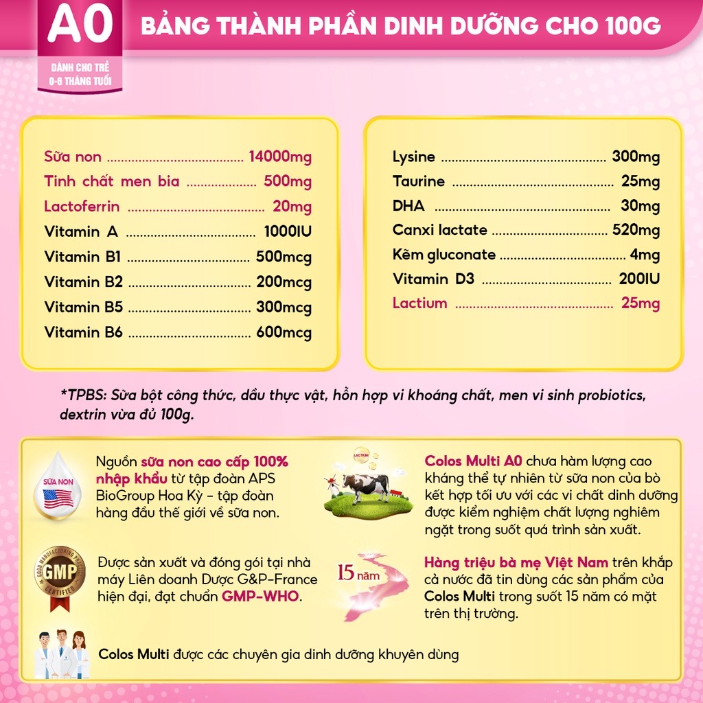 ￼ Sữa Non Colos Multi A0 hộp 25 gói x 14g hỗ trợ tăng cường sức đề kháng cho trẻ