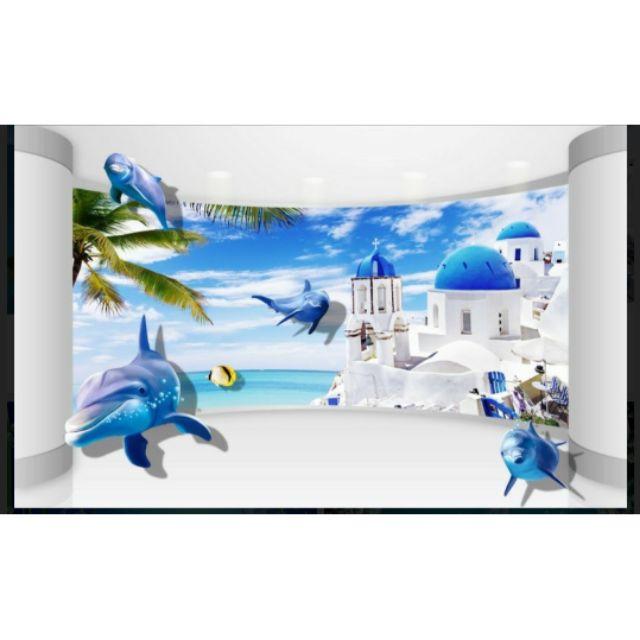 Tranh 3D dán tường cá heo