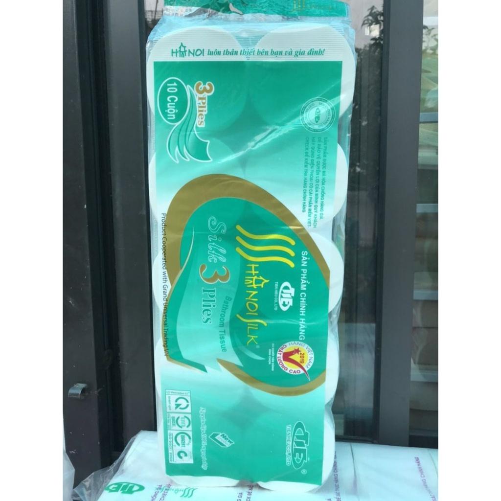 COMBO 2 Bịch Giấy Vệ Sinh Hà Nội Silk 3 Lớp 10 cuộn xanh không lõi 1.6kg ~ Mã : 020