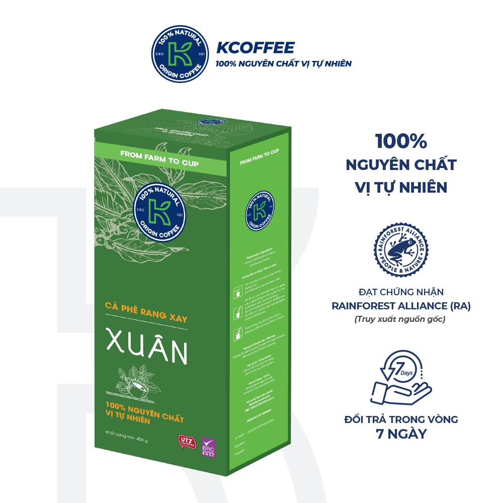 Cà phê rang xay nguyên chất 100% Robusta Arabica K-Coffee Xuân 454g