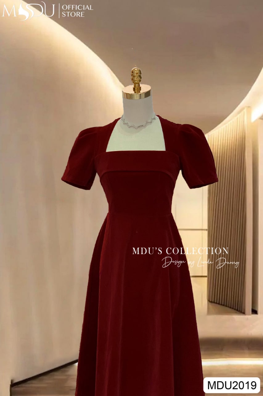 Đầm chất nhung dáng xòe cổ vuông MDU2019