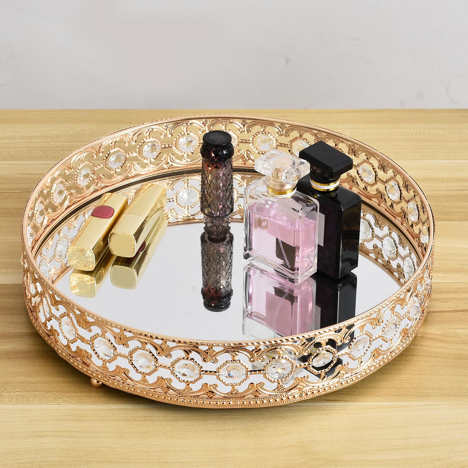 Decorative Mirrored Makeup Tray Trinket Dessert Display for Dresser Decor