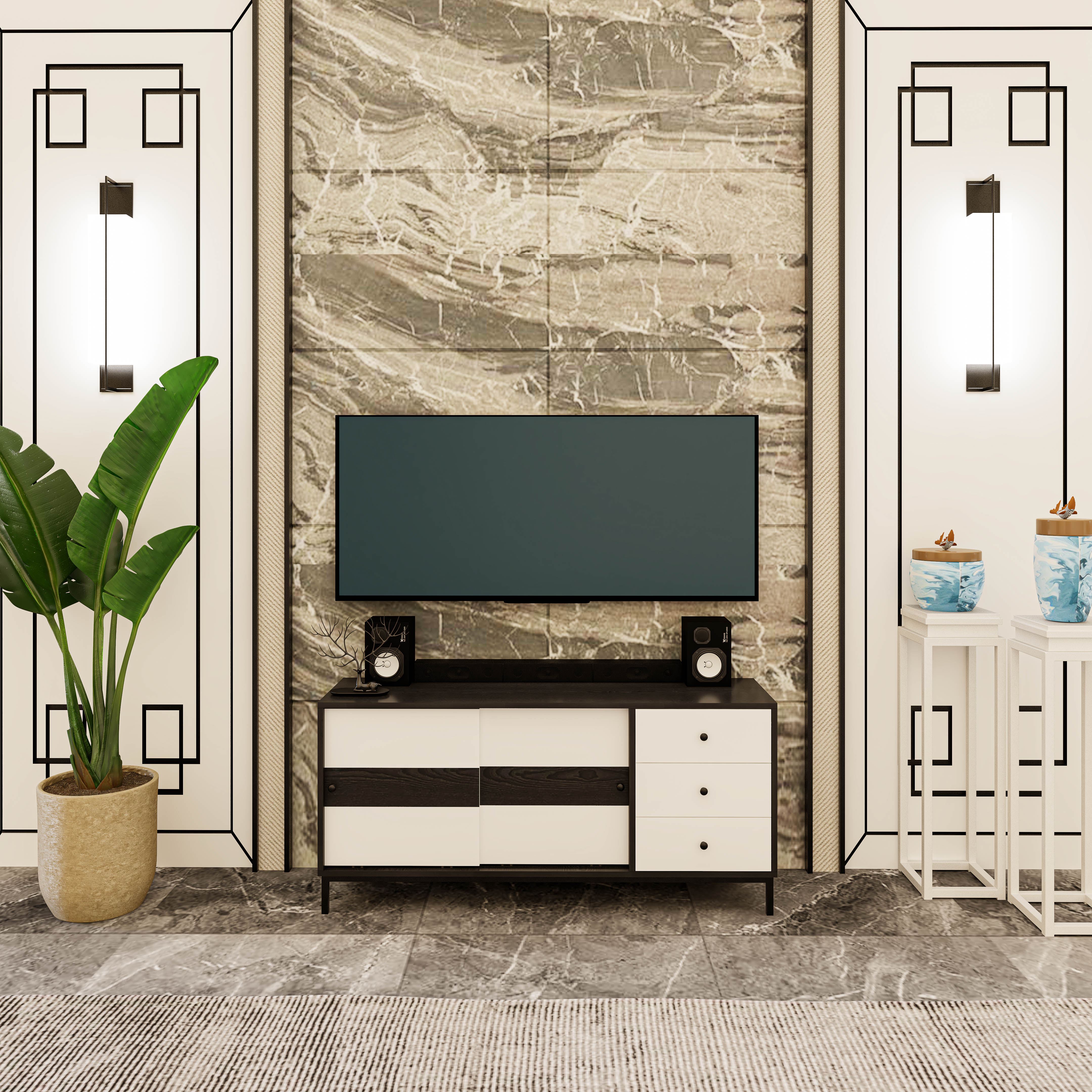 TAKO, Kệ TV 2 cánh lùa - chân sắt , 140cm x 40cm x 65cm , KTV_037