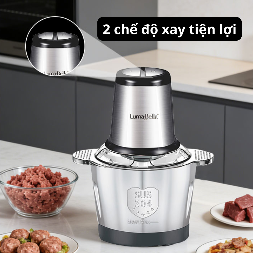 Máy xay thịt cối INOX304 Lumabella LB-56002 dung tích lớn 3L, công suất cao 800W, 4 lưỡi đa năng xay nhuyễn thịt cá nhanh chóng - DELIYA - HÀNG CHÍNH HÃNG