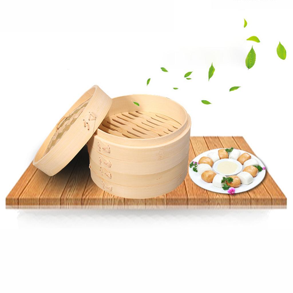 3x Bamboo Steamers with Lid for Asian Cooking Vegetables   Cookware