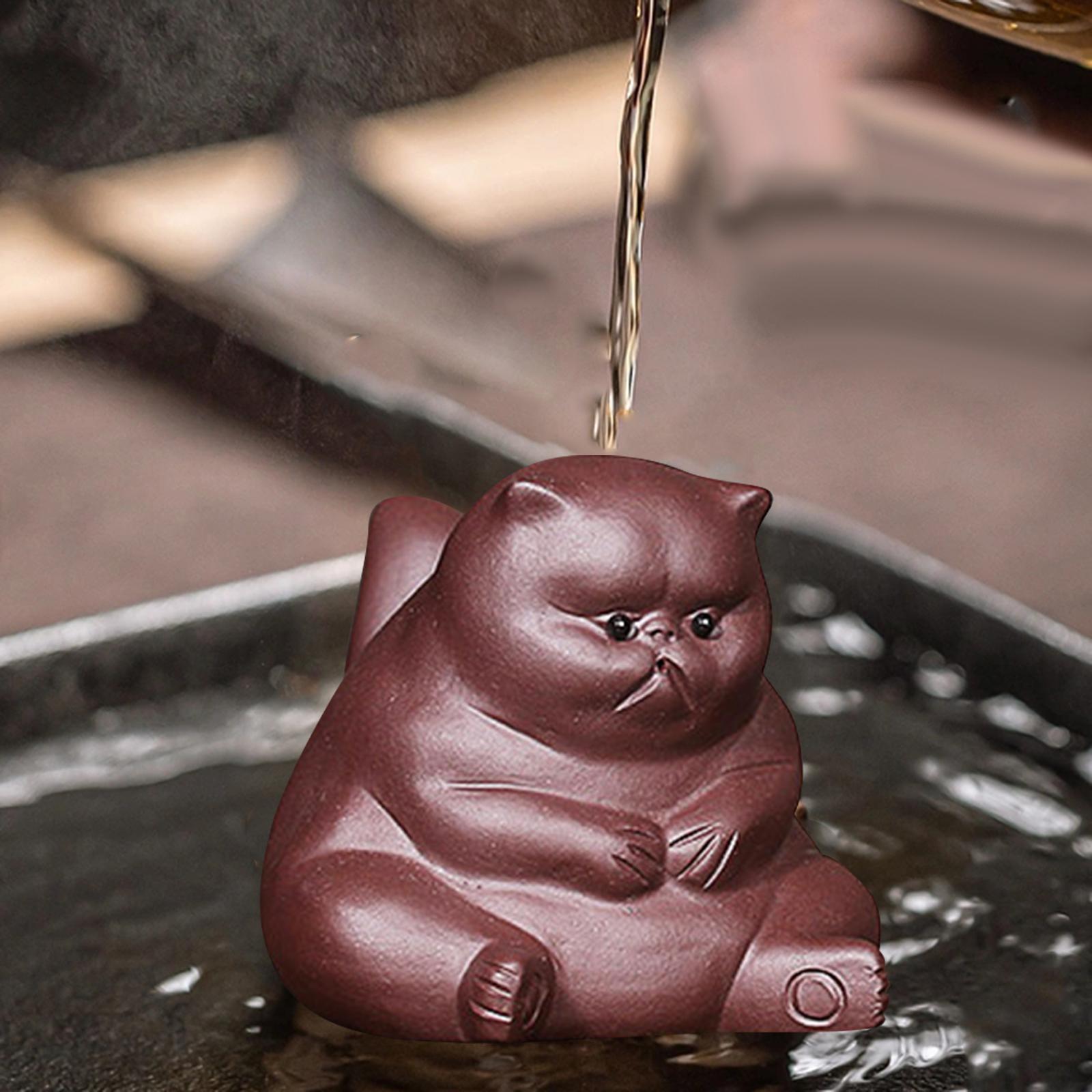 Statue Clay Tea Pet Dining Room Home Decor Miniature Kitten Figurines Kitty Sculpture for Bookshelf Dorm Living Room Cabinet
