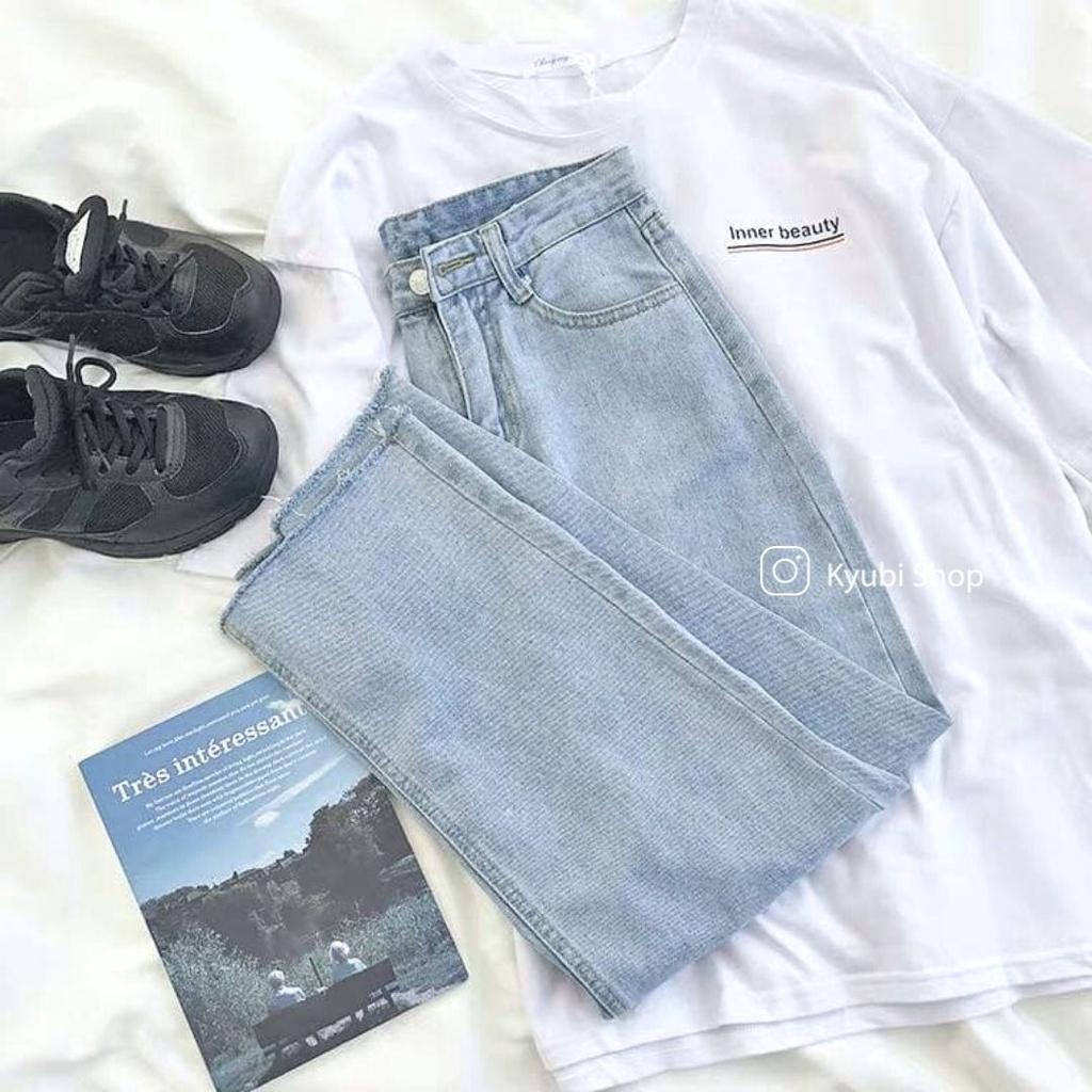 Quần jean baggy ống suông phong cách Hàn Quốc ulzzang (Có bigsize) - Quần jean ống rộng Kyubi BJRKR