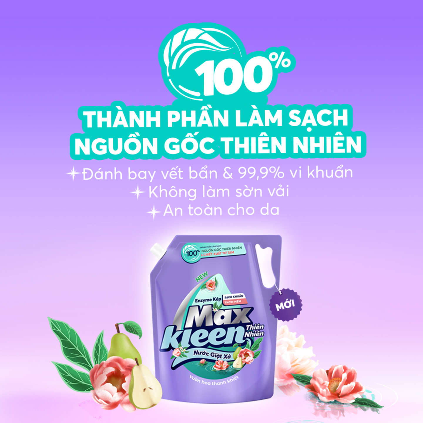 Combo Nước Giặt Xả MaxKleen Thiên Nhiên: 1 túi 2.2kg + 1 túi 600g